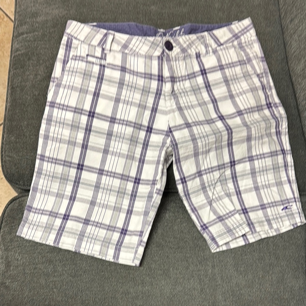 O'Neill White and Purple Plaid Women's Shorts